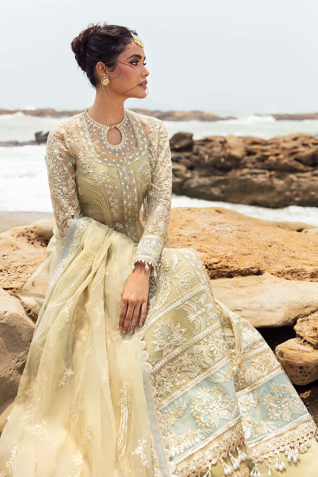 “Leela by Afrozeh – original Pakistani embroidered organza suit with raw silk trouser, perfect for wedding and festive wear”