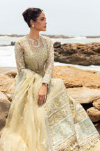 “Leela by Afrozeh – original Pakistani embroidered organza suit with raw silk trouser, perfect for wedding and festive wear”