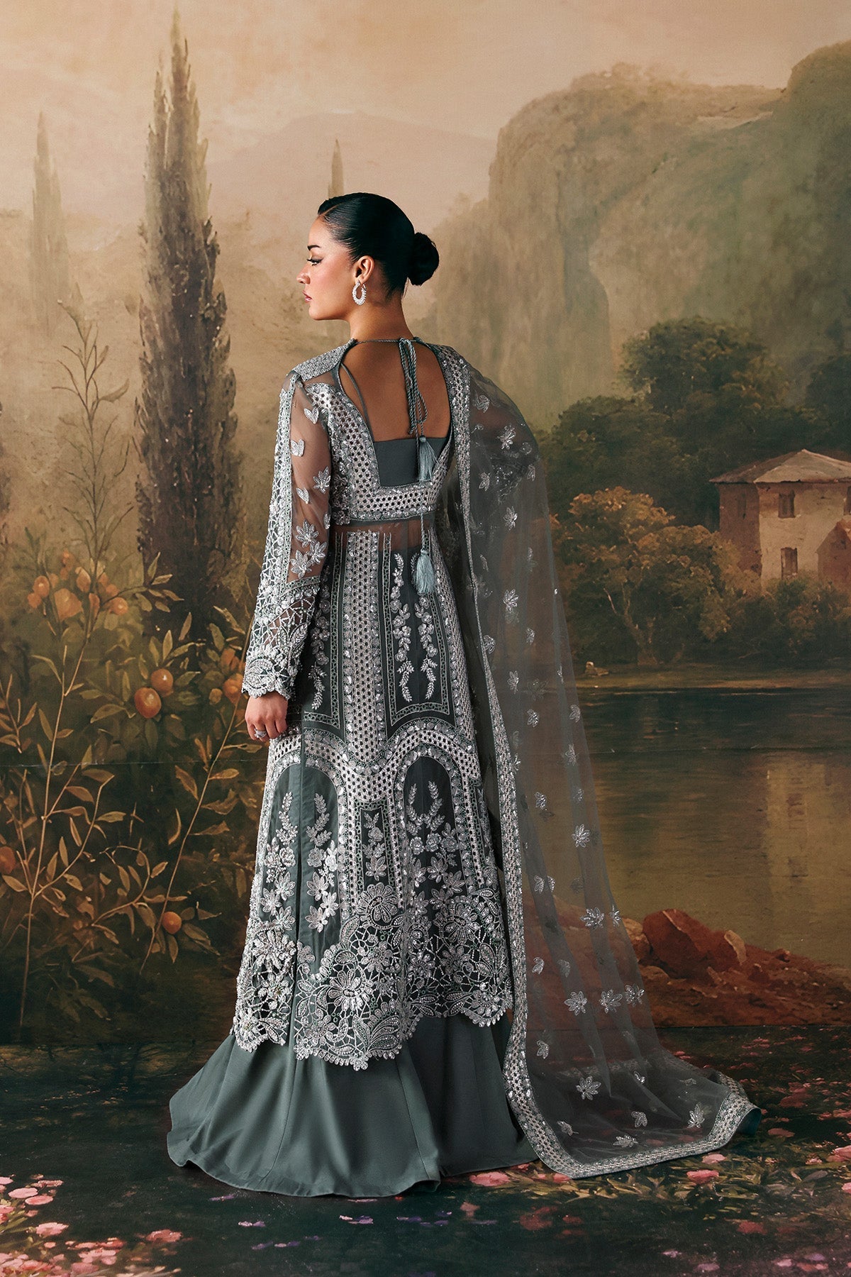 Crescent by Afrozeh - La Fuchsia 2026 hand-embellished embroidery detail | Aangan