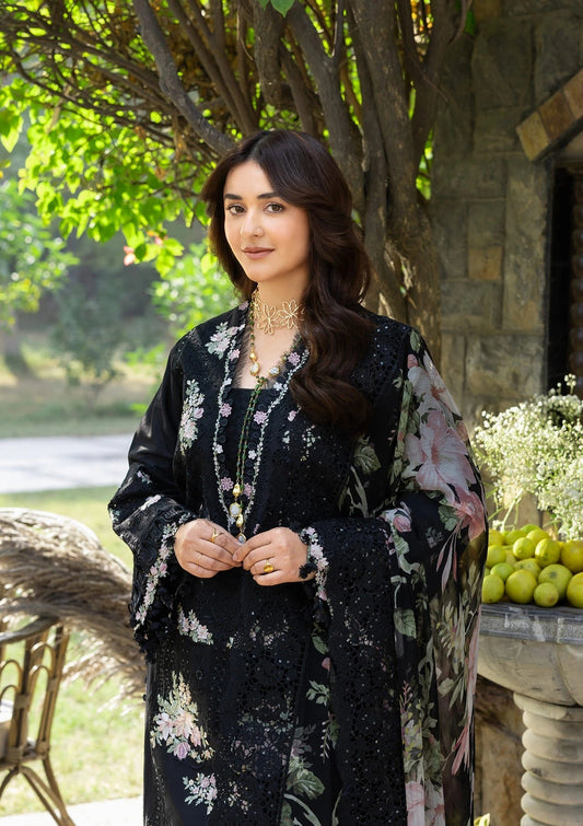 ELAF LUXURY LAWN '26=2B MIDNIGHT BLOSSOM Aangan the essence of lawn & chiffon