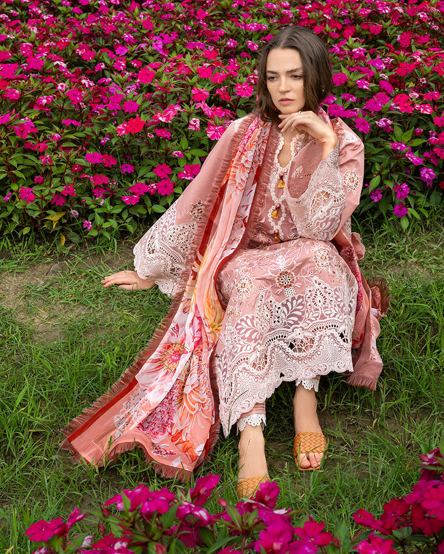 Secret Garden Hemline Lawn by Mushq 2026|Peach Blossom Aangan | the Essence of Lawn & Chiffon