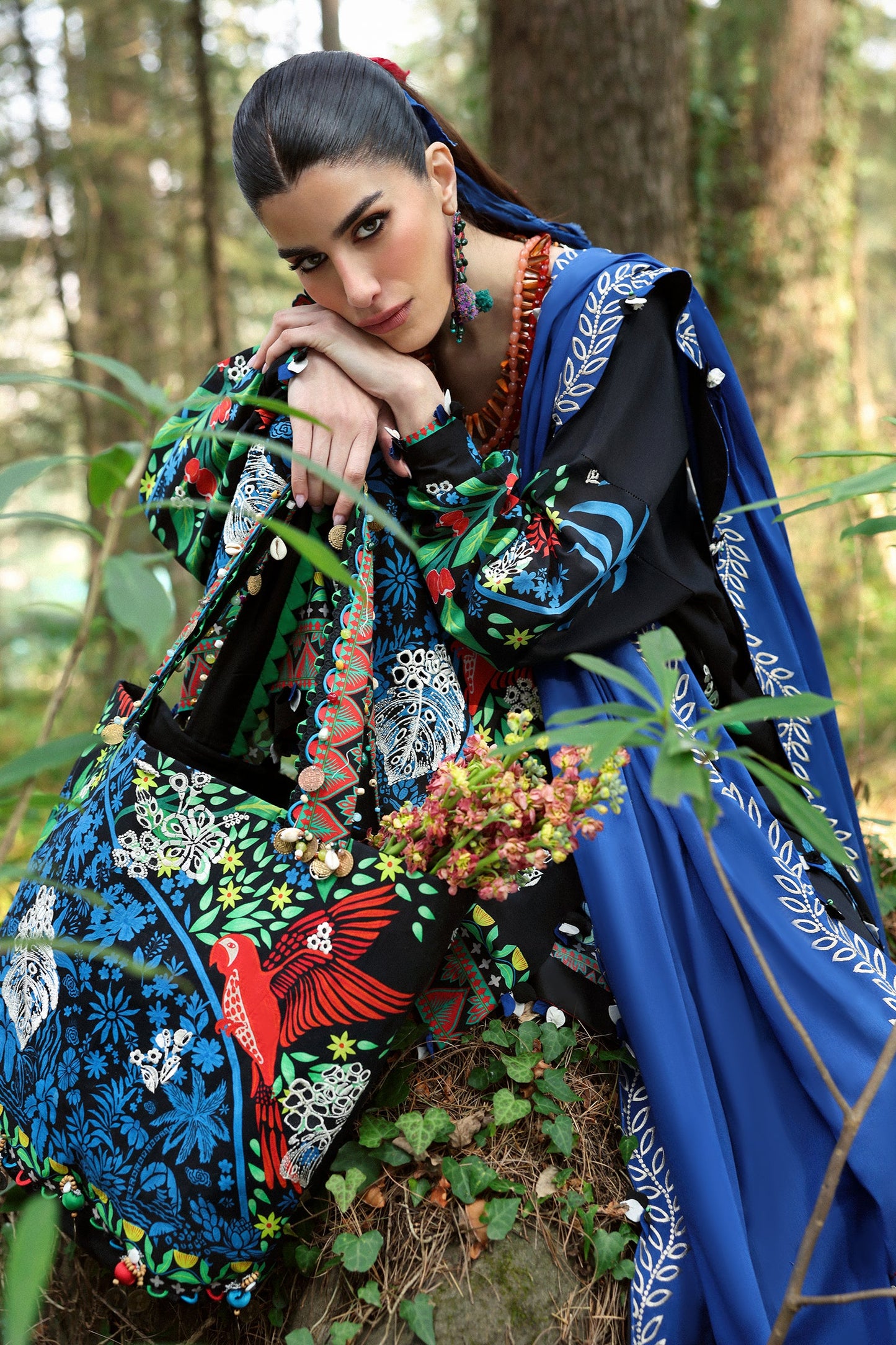 Zaha Summer 2025 unstitched embroidered lawn suit with printed shirt, voile dupatta, and cambric trouser—ideal for festive wear.