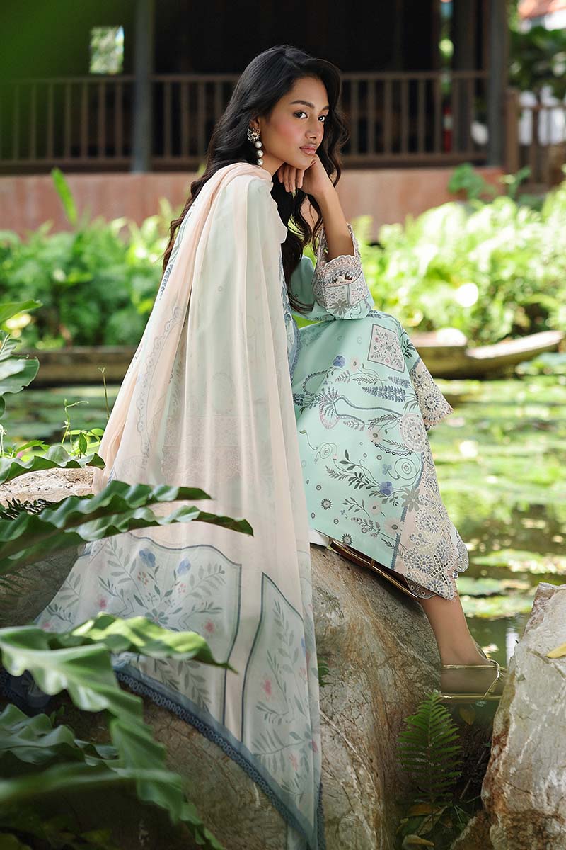 Shop Qalamkar Lawn 2026 Eavan & Aangan online in India. Premium Pakistani lawn suits with COD option, genuine quality & stylish embroidery