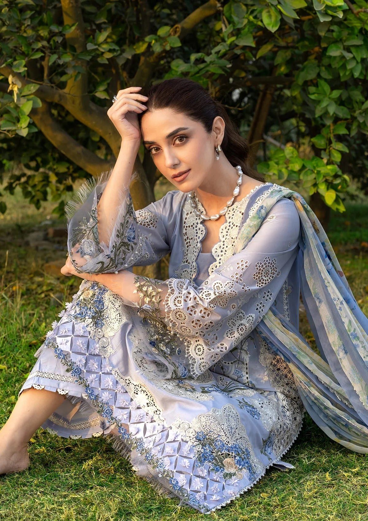 ELAF LUXURY LAWN '26=12 SKY BLISS Aangan the essence of lawn & chiffon