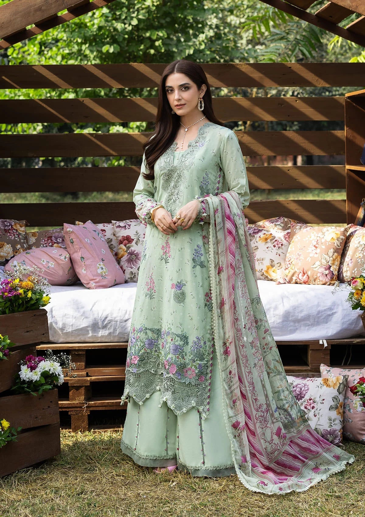 Elaf Chikankari Prints Lawn 2026=ERC-7B NAHL Aangan the essence of lawn & chiffon