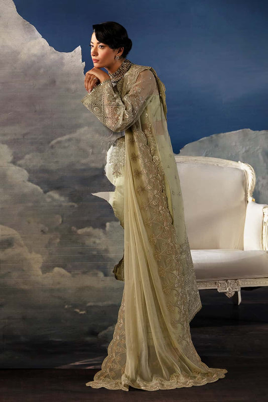 akistani designer suit with chiffon dupatta and silk trouser”