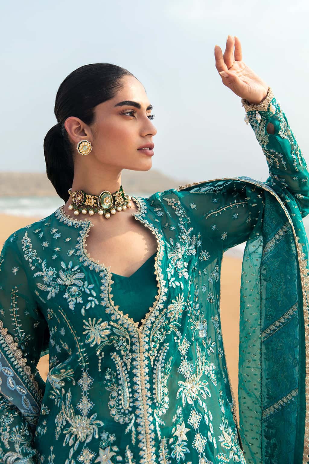 - “Pakistani designer suit with zari dupatta and silk trouser”

