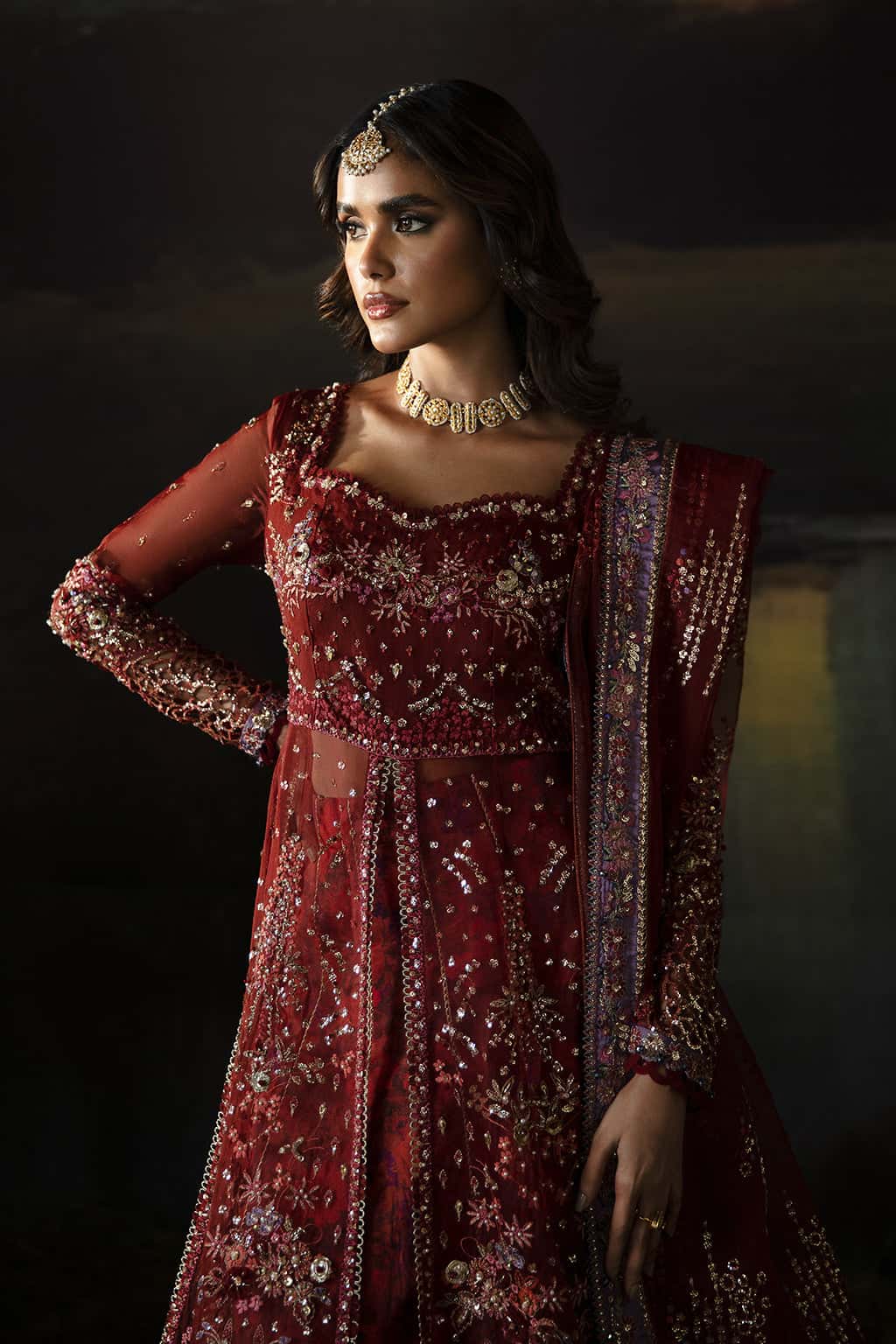 - t View)
Afrozeh Anaya Pakistani original suit – hand-embellished organza bridal wear
- 
