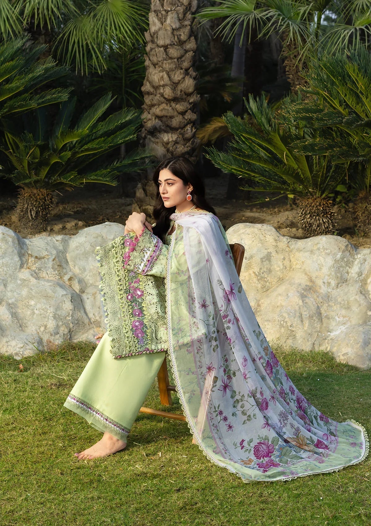 Elaf Chikankari Prints Lawn 2026=ERC--2A HINA Aangan the essence of lawn & chiffon