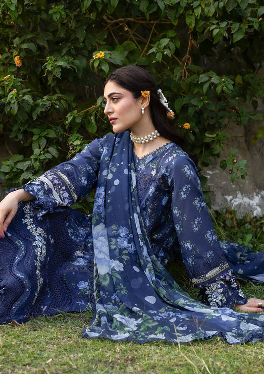 Elaf Chikankari Prints Lawn 2026=ERC--3B NEEL Aangan the essence of lawn & chiffon