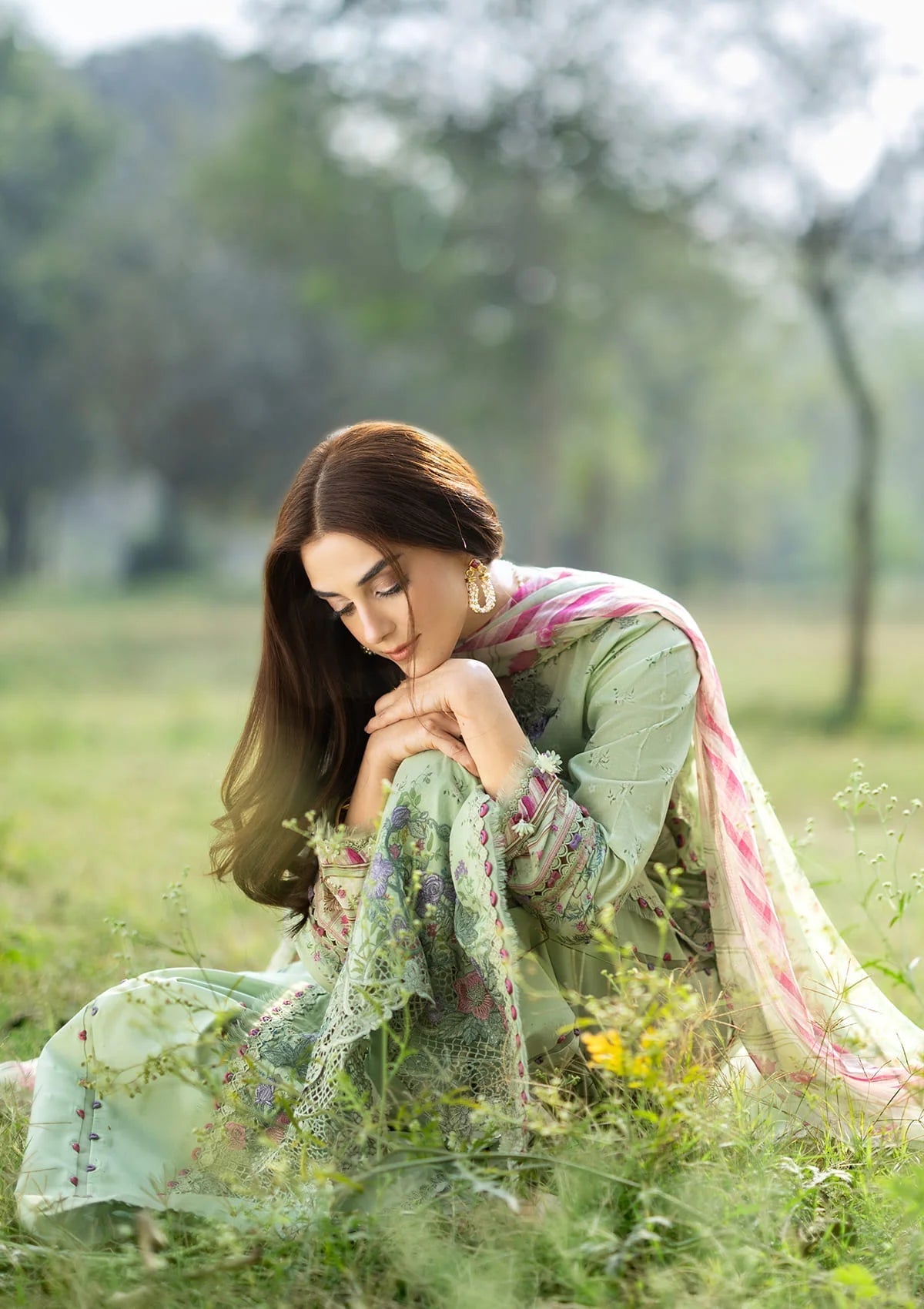 Elaf Chikankari Prints Lawn 2026=ERC-7B NAHL Aangan the essence of lawn & chiffon