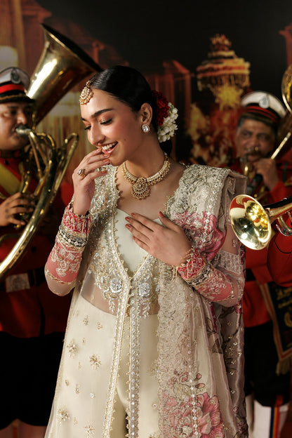 Off white embroidered Pakistani bridal suit sleeve detail - Aangan