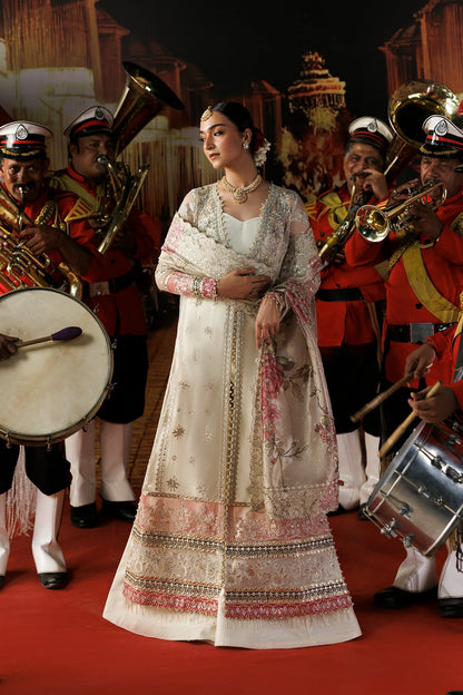 Off white embroidered Pakistani bridal suit front view - Aangan