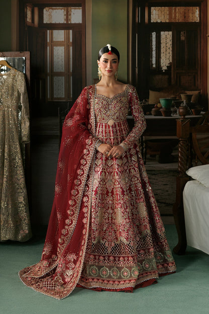Magenta Raw Silk Pakistani wedding suit front view with silver embroidery - Aangan