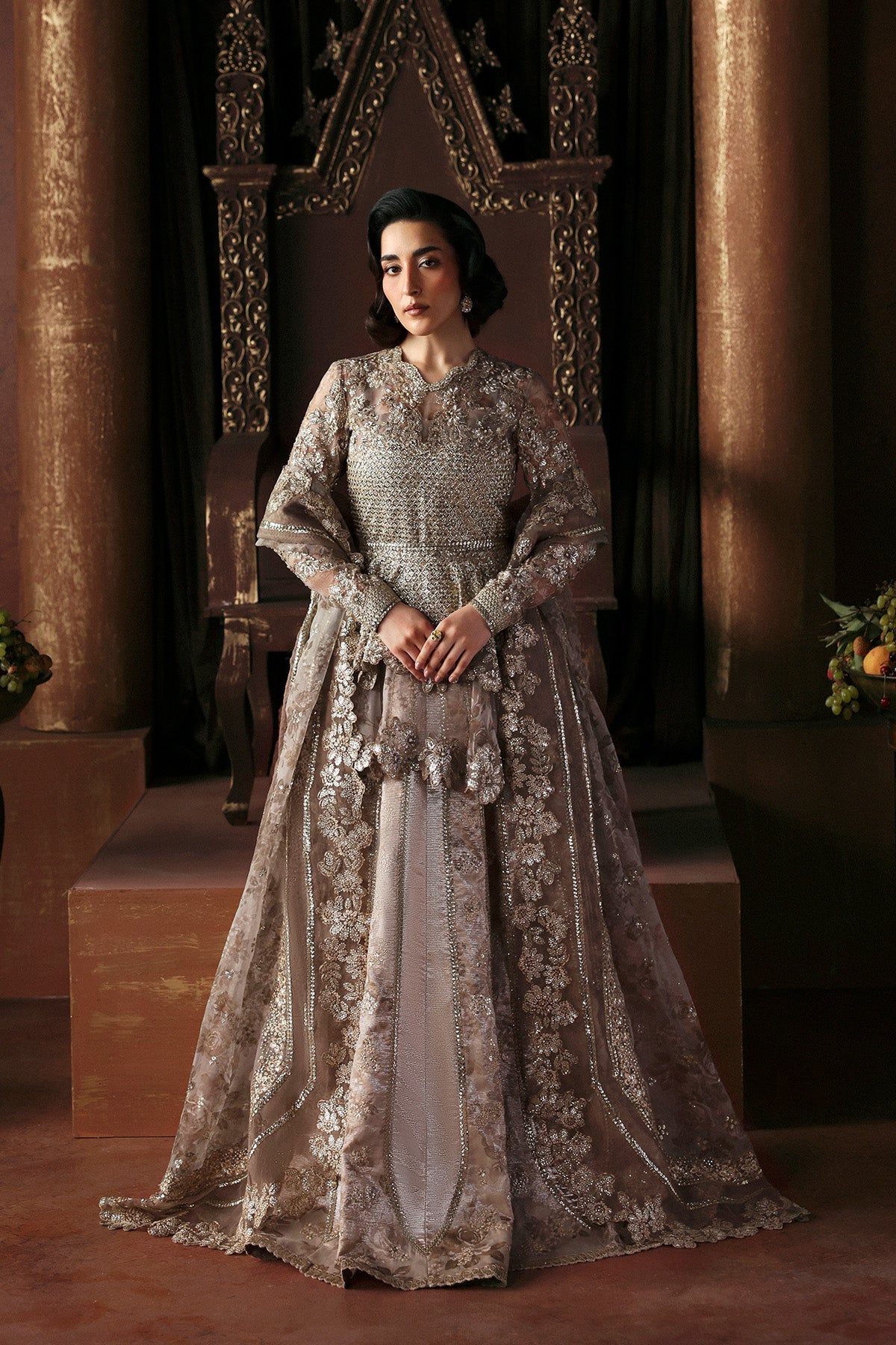 Priestess by Afrozeh - La Fuchsia 2026 unstitched festive suit, front view | Aangan