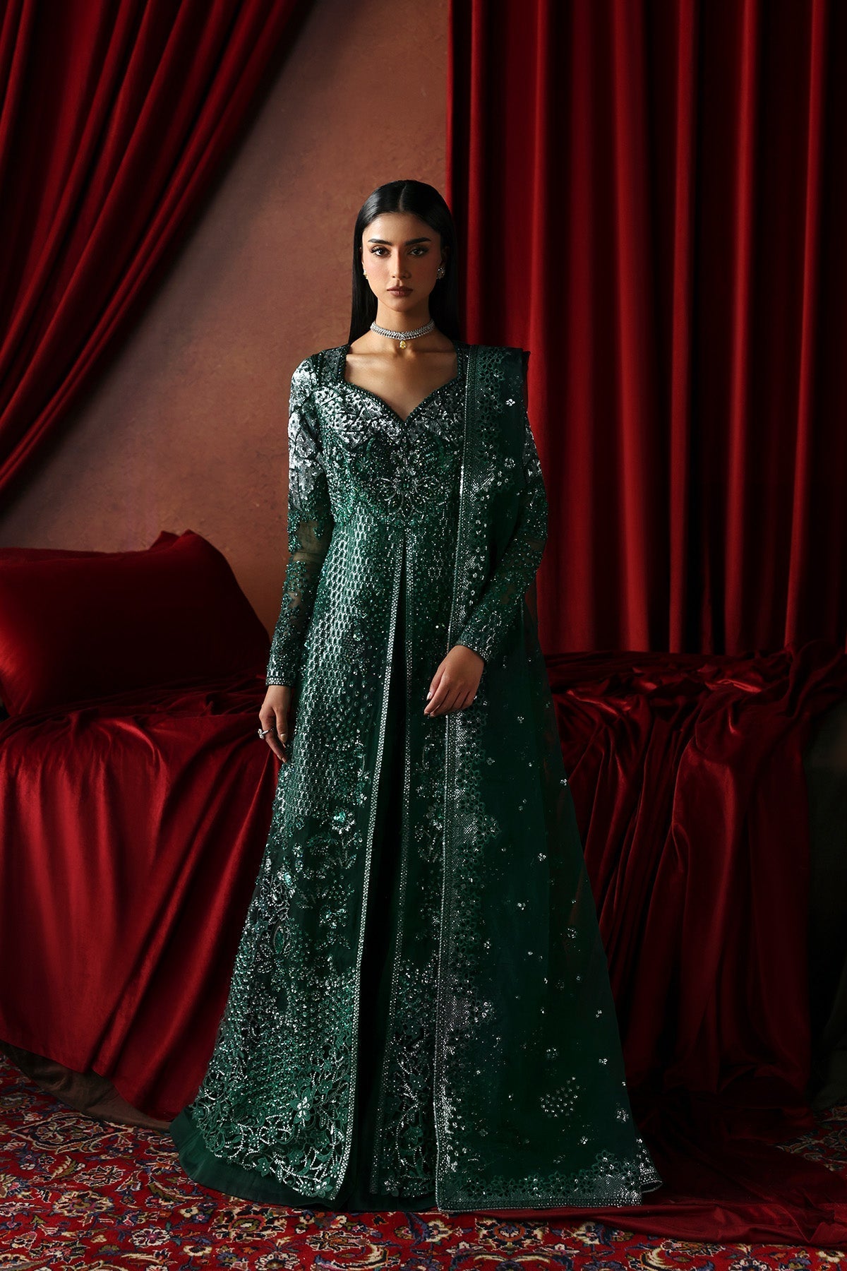 Hierophant by Afrozeh - La Fuchsia 2026 unstitched festive suit, front view | Aangan