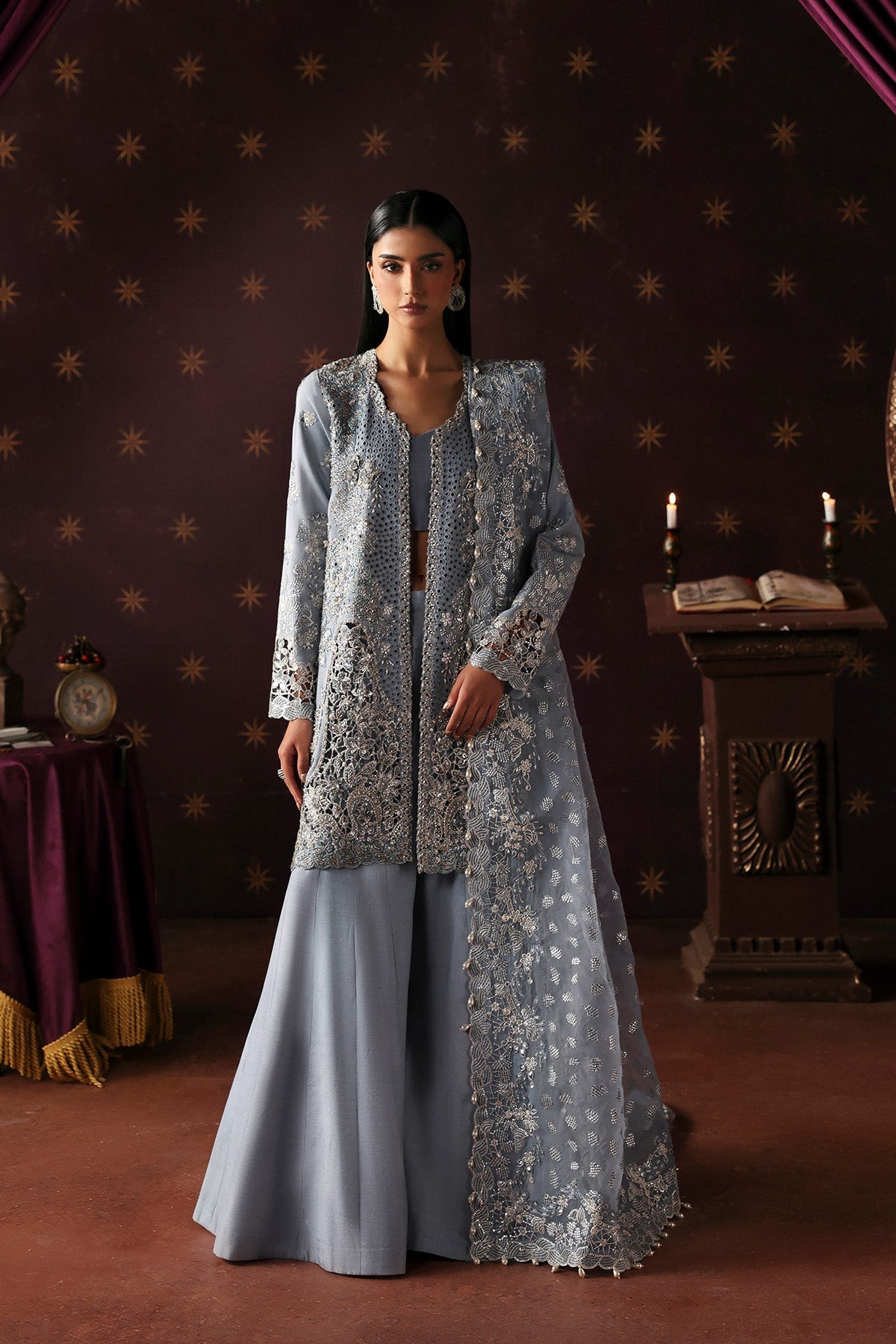Magician by Afrozeh - La Fuchsia 2026 unstitched festive suit, front view | Aangan