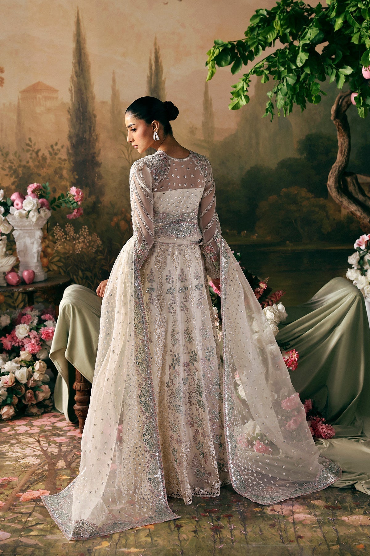 Queen by Afrozeh - La Fuchsia 2026 hand-embellished embroidery detail | Aangan