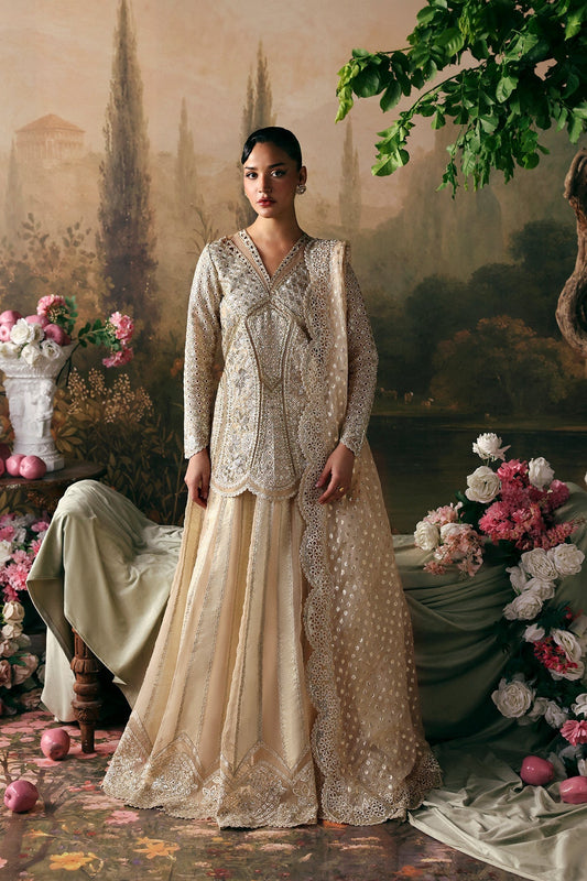 Emperor by Afrozeh - La Fuchsia 2026 unstitched festive sharara suit, front view | Aangan