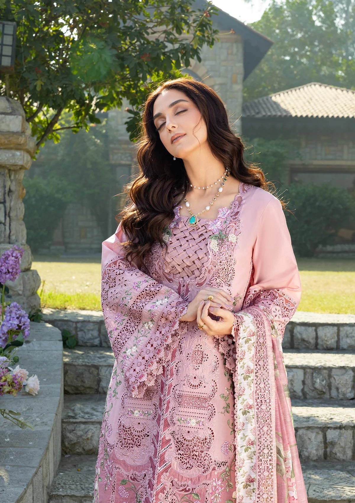 ELAF LUXURY LAWN '26=-09 ROSEE Aangan the essence of lawn & chiffon