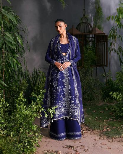 Afrozeh LaFuchsia '25 – Blue Raw Silk & Organza Embroidered Unstitched 3-PC Suit