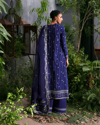 Afrozeh LaFuchsia '25 – Blue Raw Silk & Organza Embroidered Unstitched 3-PC Suit