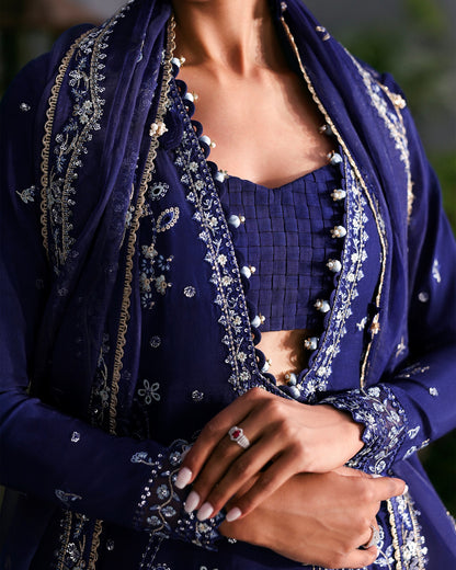 Afrozeh LaFuchsia '25 – Blue Raw Silk & Organza Embroidered Unstitched 3-PC Suit