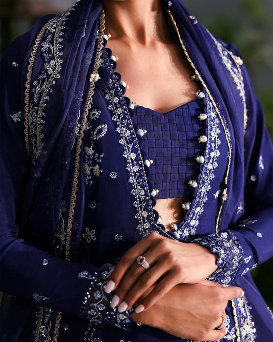 Afrozeh LaFuchsia '25 – Blue Raw Silk & Organza Embroidered Unstitched 3-PC Suit