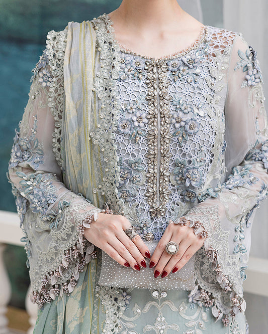 - "3D floral embellished chiffon sleeves – Maria B MPC-25-108

