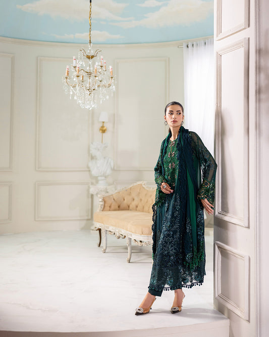 - "Luxury Pakistani designer chiffon suit by Maria B with hand embellishments and diamante dupatta"
