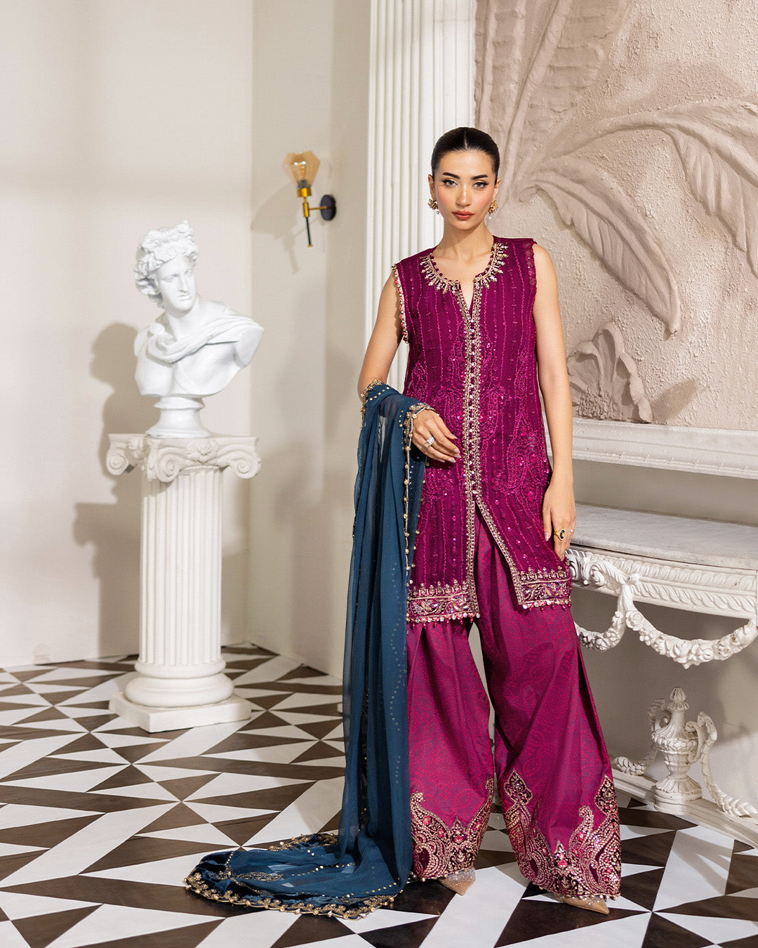 - "Maria B MPC-25-102 chiffon suit with velvet detailing – Lucknow exclusive"
