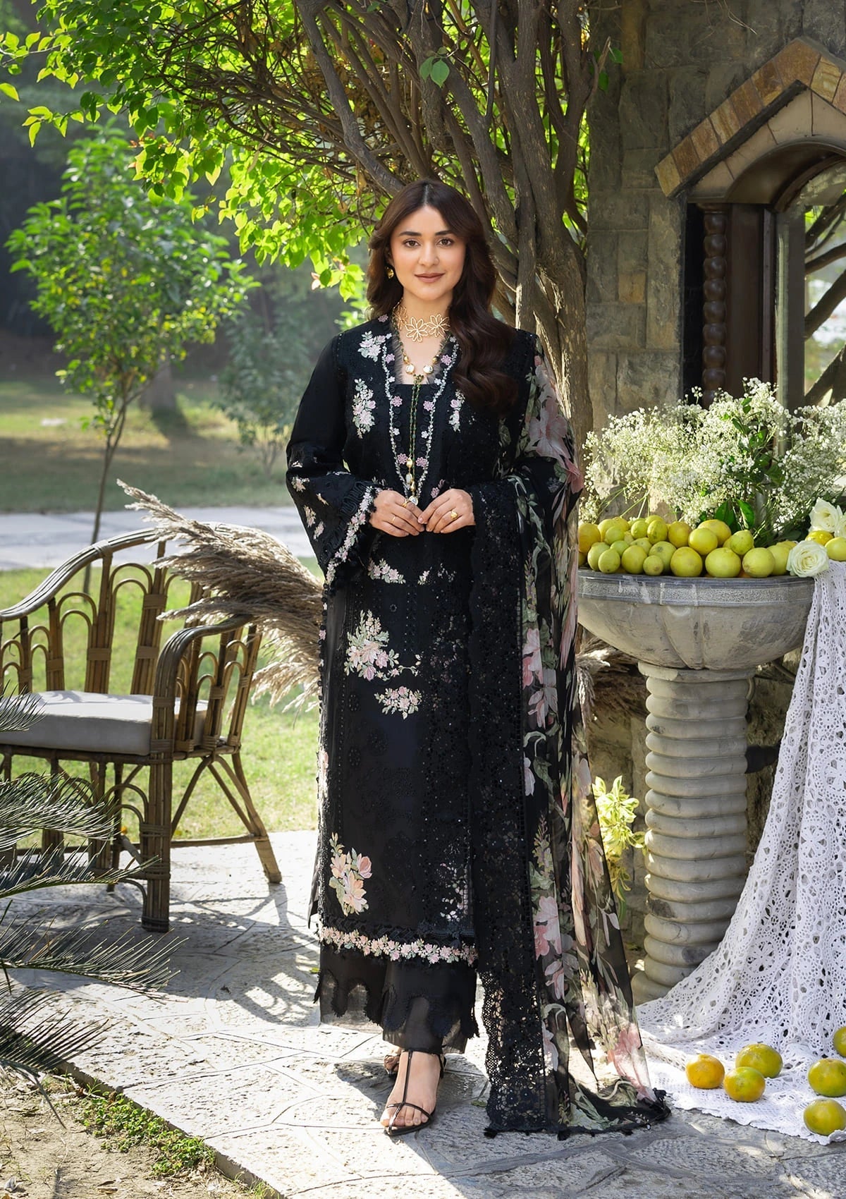 ELAF LUXURY LAWN '26=2B MIDNIGHT BLOSSOM Aangan the essence of lawn & chiffon