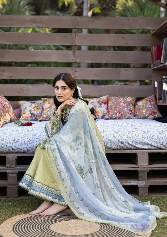 Elaf Chikankari Prints Lawn 2026=ERC-8B MENAH Aangan the essence of lawn & chiffon