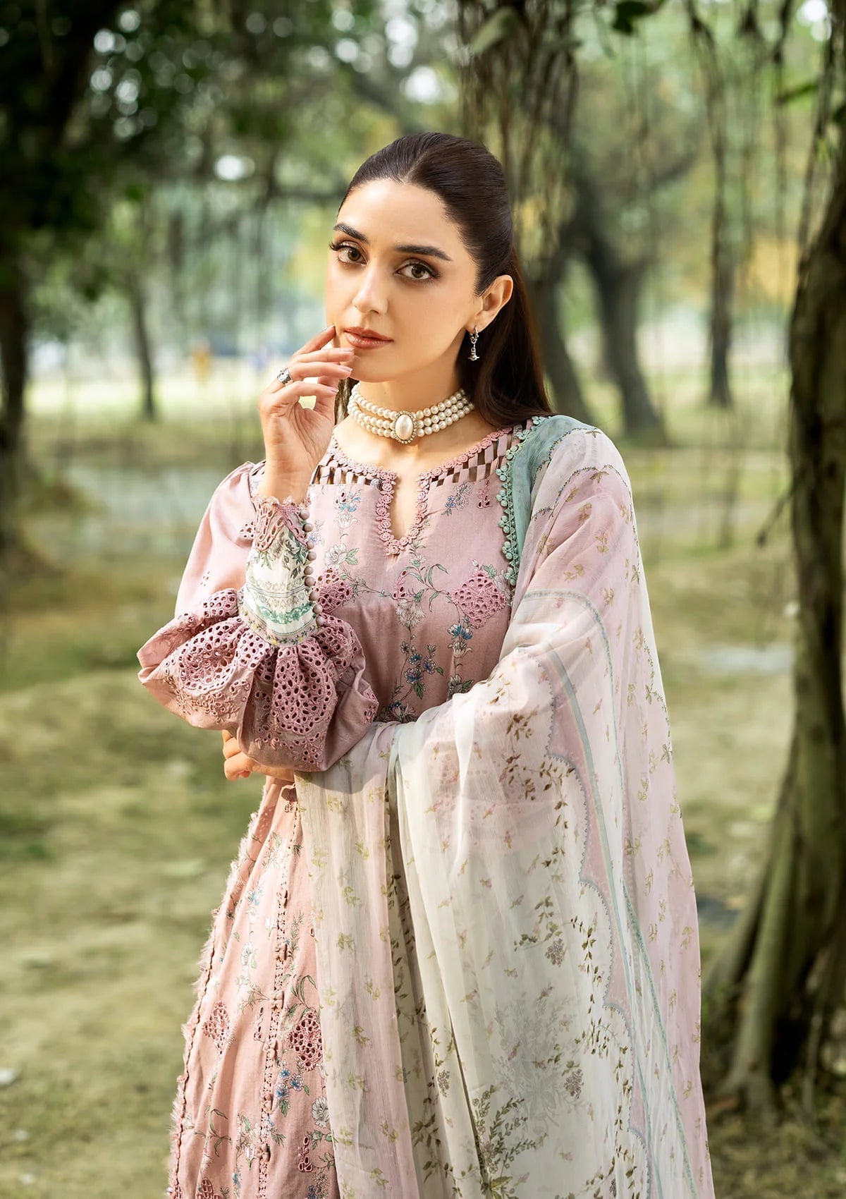 Elaf Chikankari Prints Lawn 2026=ERC-8A SAHAA Aangan the essence of lawn & chiffon