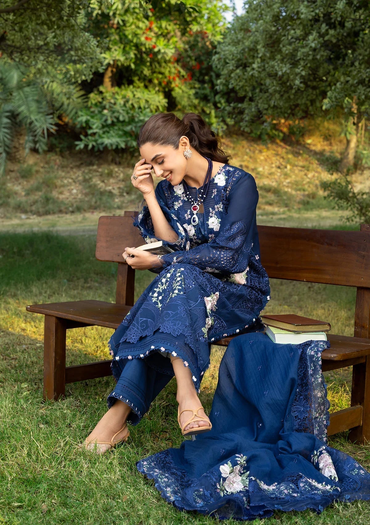 ELAF LUXURY LAWN '26=4B BLUE BELLE Aangan the essence of lawn & chiffon