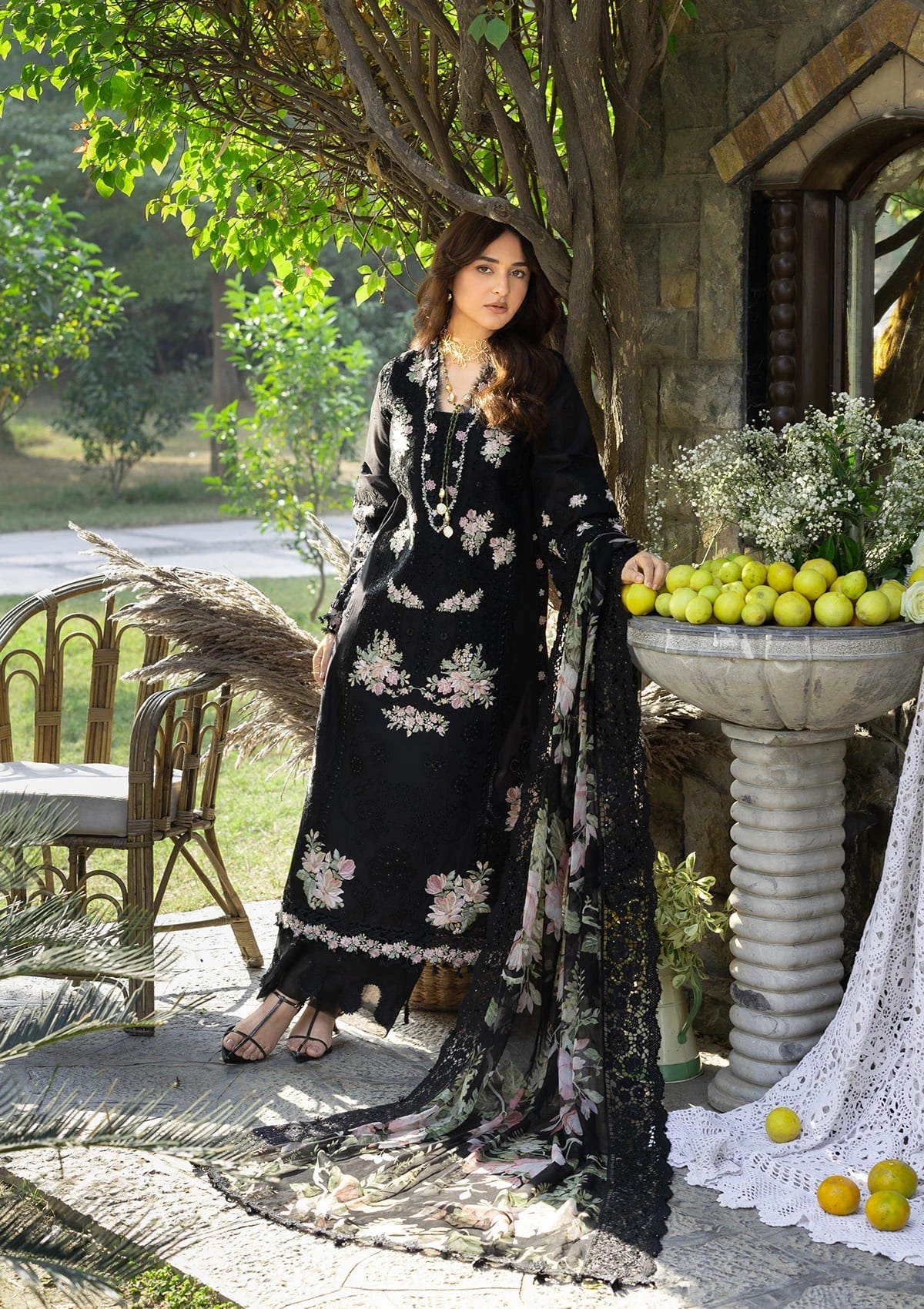 ELAF LUXURY LAWN '26=2B MIDNIGHT BLOSSOM Aangan the essence of lawn & chiffon