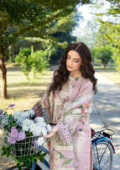 ELAF LUXURY LAWN '26=-1A MAISON PINK Aangan the essence of lawn & chiffon