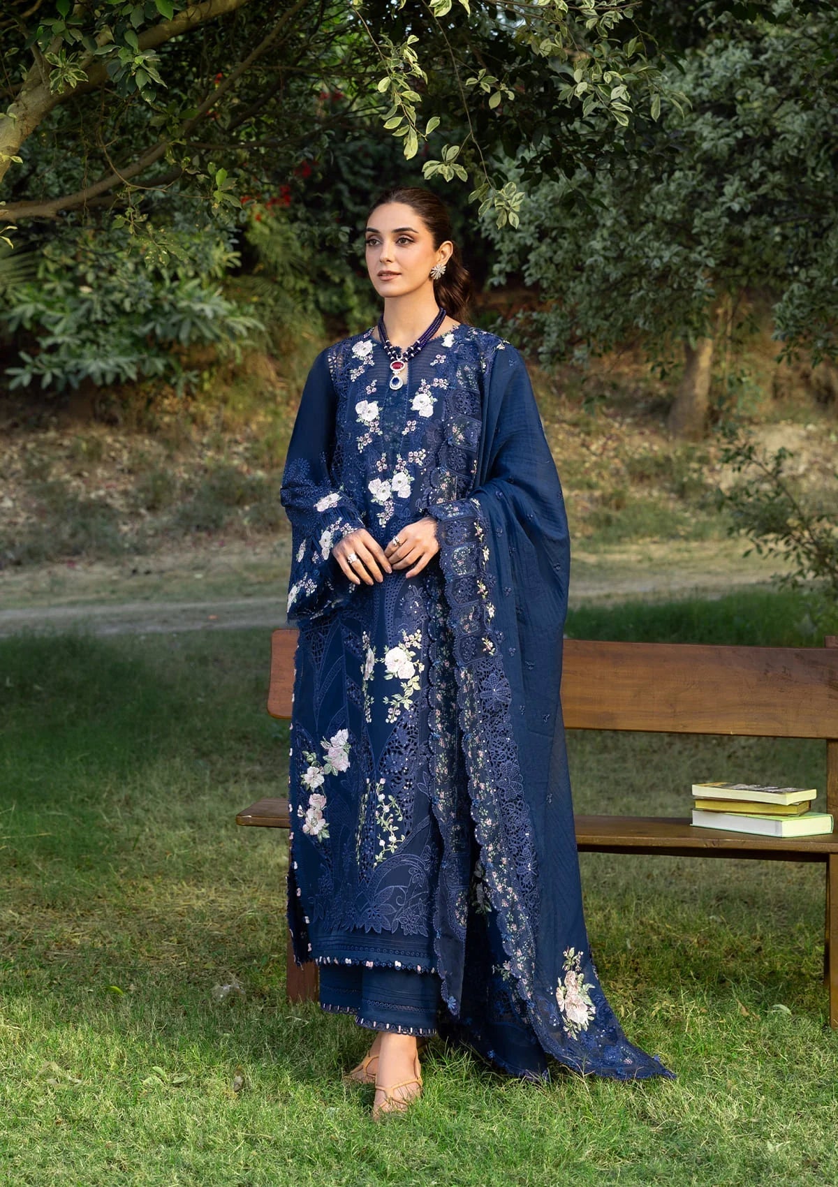 ELAF LUXURY LAWN '26=4B BLUE BELLE Aangan the essence of lawn & chiffon