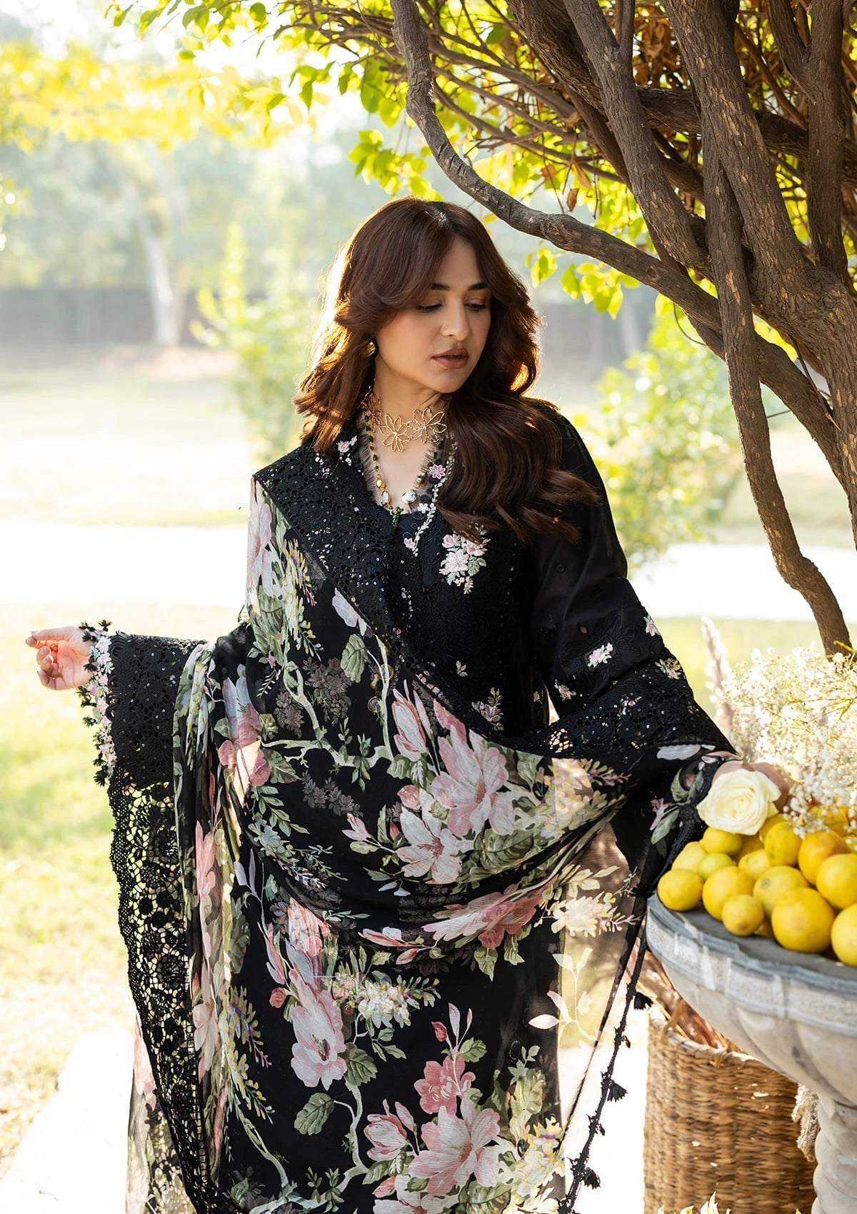 ELAF LUXURY LAWN '26=2B MIDNIGHT BLOSSOM Aangan the essence of lawn & chiffon