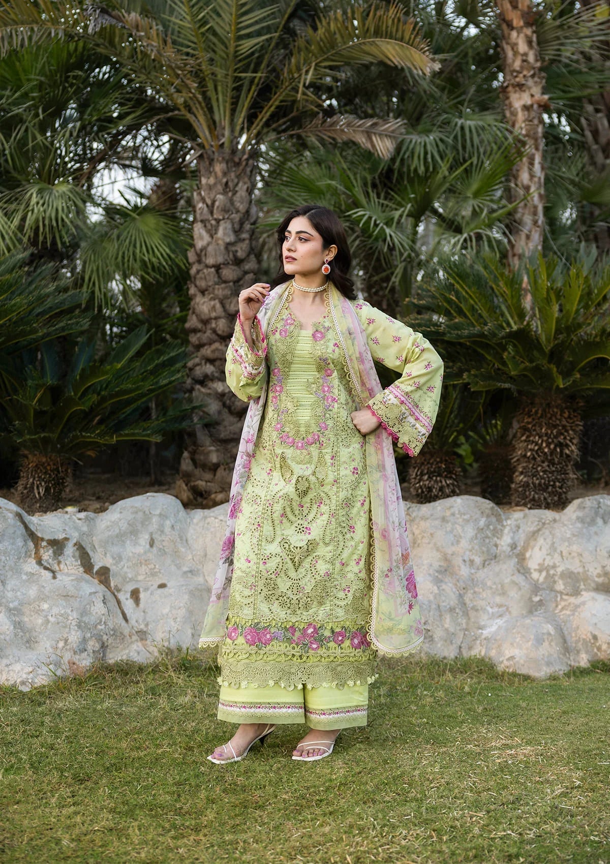 Elaf Chikankari Prints Lawn 2026=ERC--2A HINA Aangan the essence of lawn & chiffon