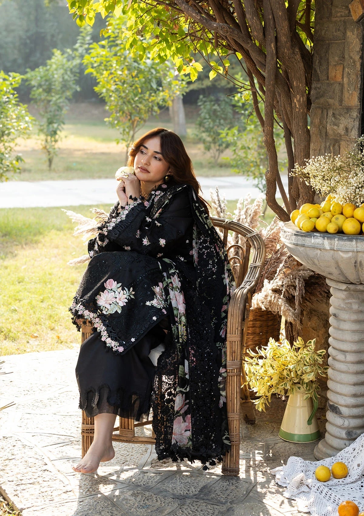 ELAF LUXURY LAWN '26=2B MIDNIGHT BLOSSOM Aangan the essence of lawn & chiffon