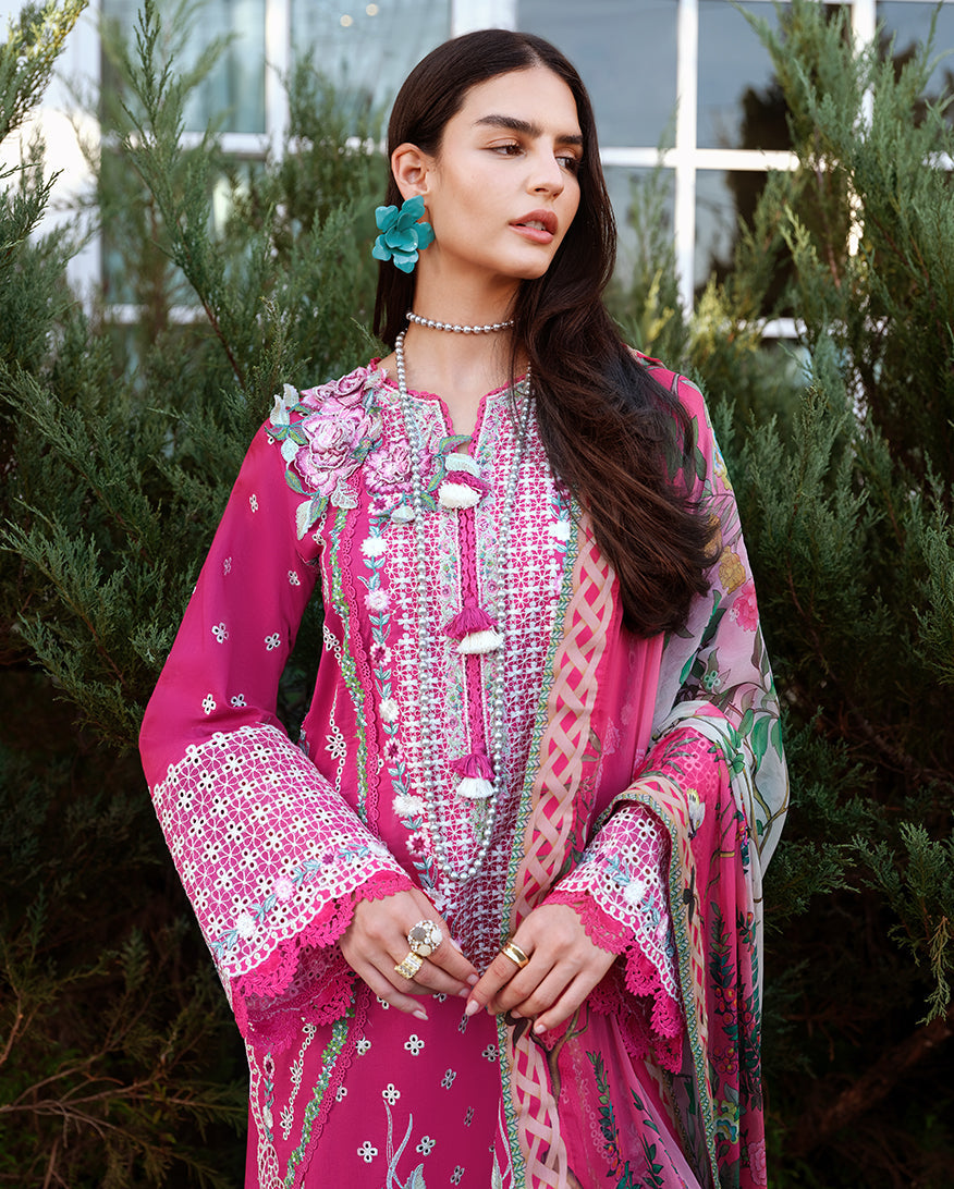 Mushq Amoi luxury lawn 2026= Blushing Rose Aangan | the Essence of Lawn & Chiffon