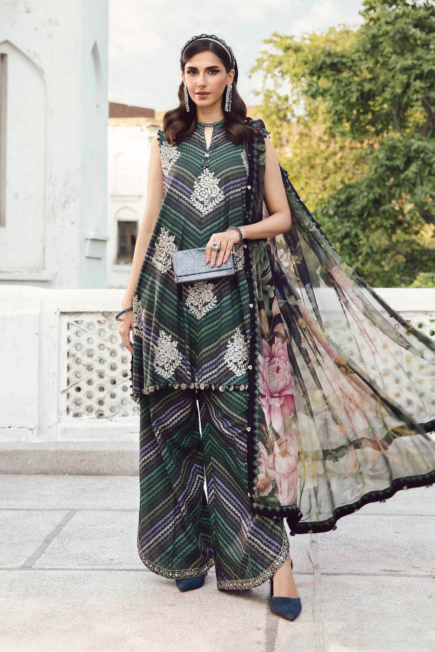 Maria B MPrint Fall/Winter khaddar suit with floral print and embroidered neckline