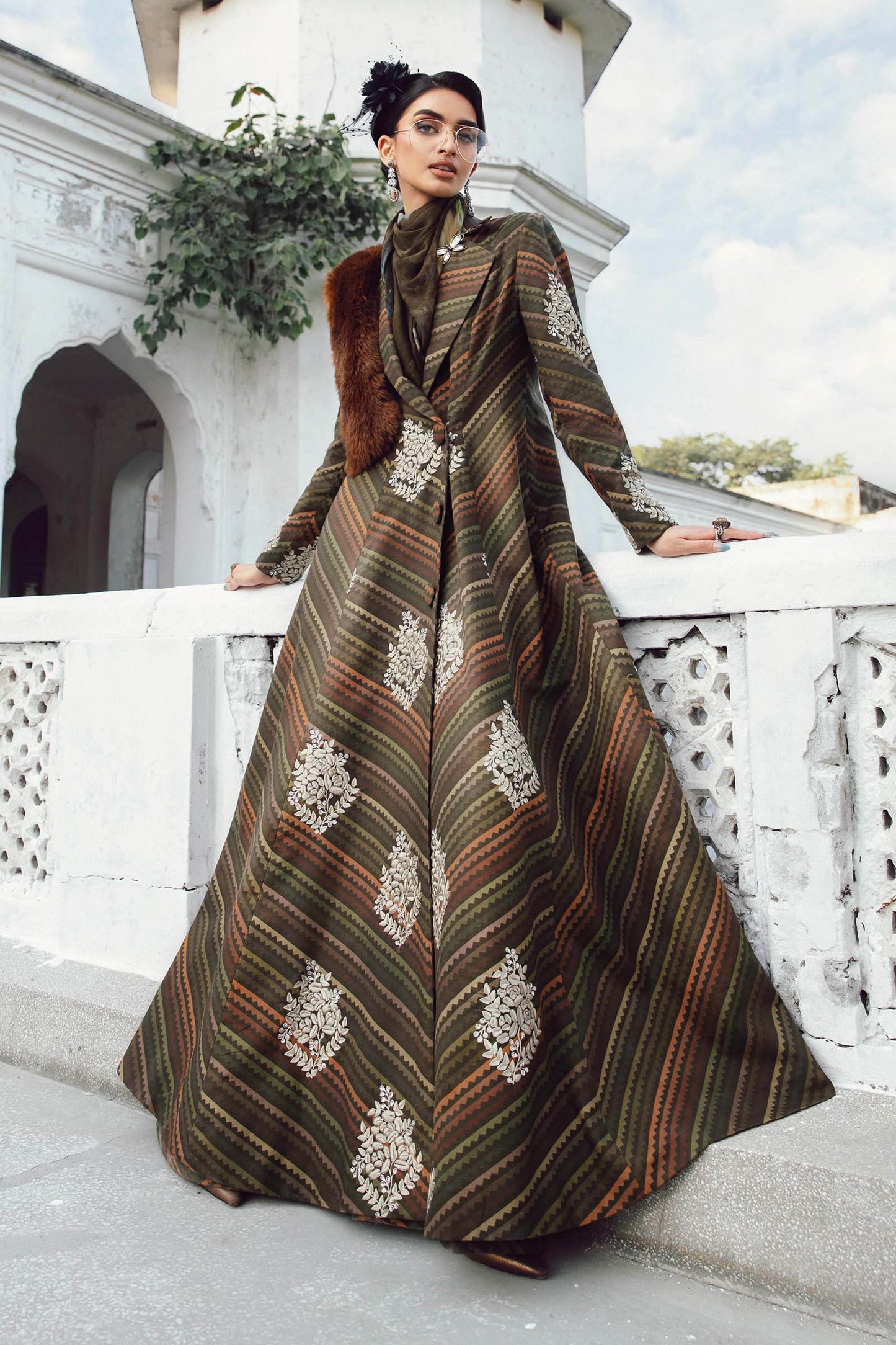 Stylish Maria B MPrint Fall/Winter ensemble for festive wear with rich colors and ethnic patterns