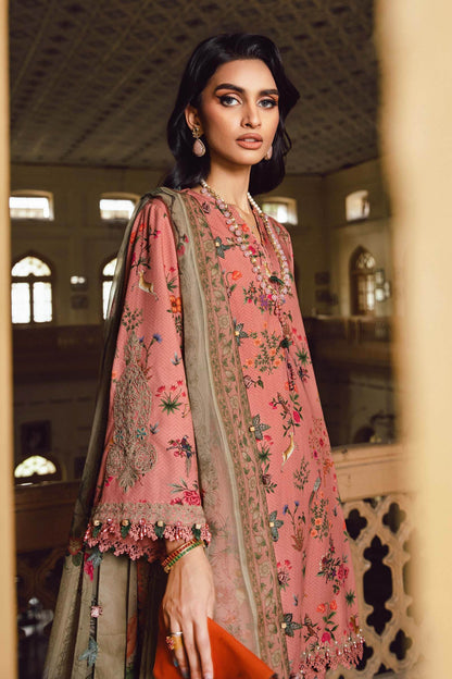 Maria B MPrint Fall/Winter fashion shoot showcasing embroidered khaddar suit with matching dupatta