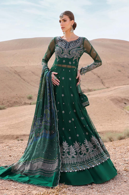 Maria B Luxury Lawn 2025 – unstitched embroidered suit with printed dupatta and cambric trousers, ideal for festive and formal wear.