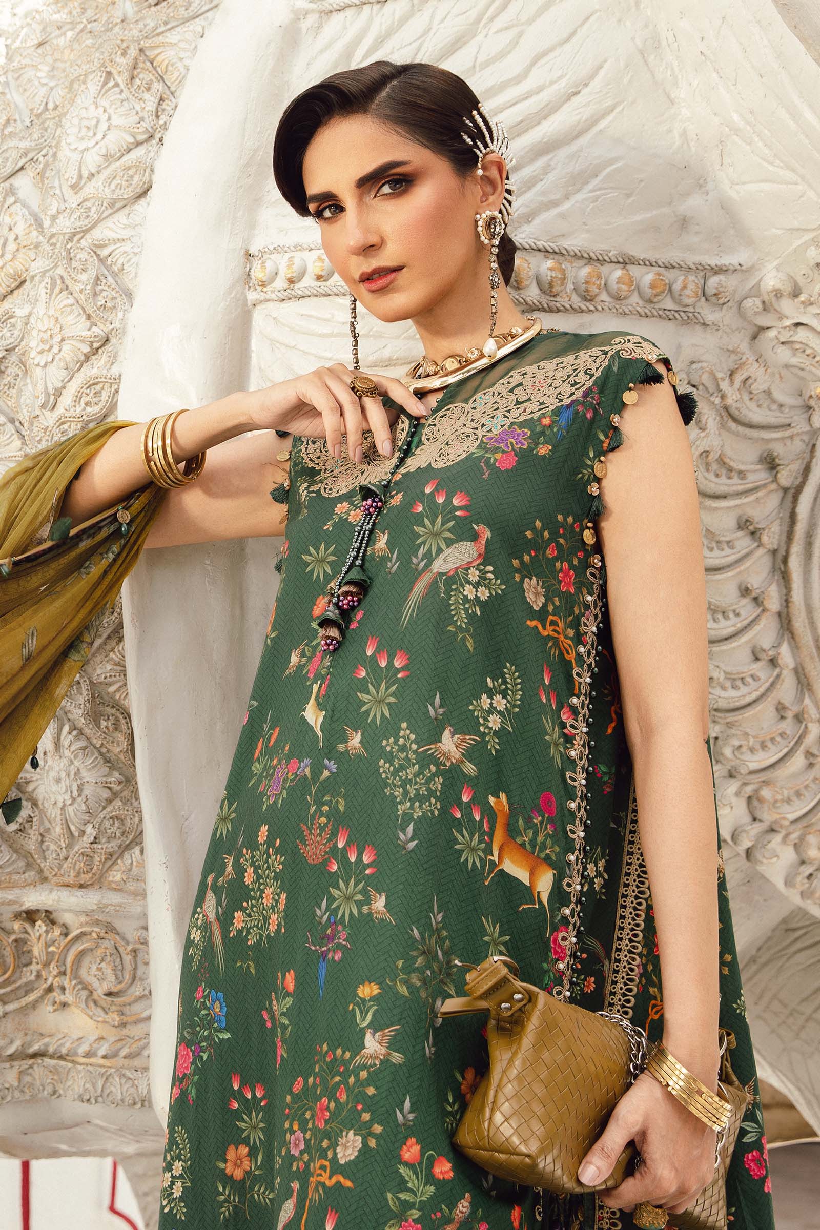 Maria B MPrint Fall/Winter fashion shoot showcasing embroidered khaddar suit with matching dupatta