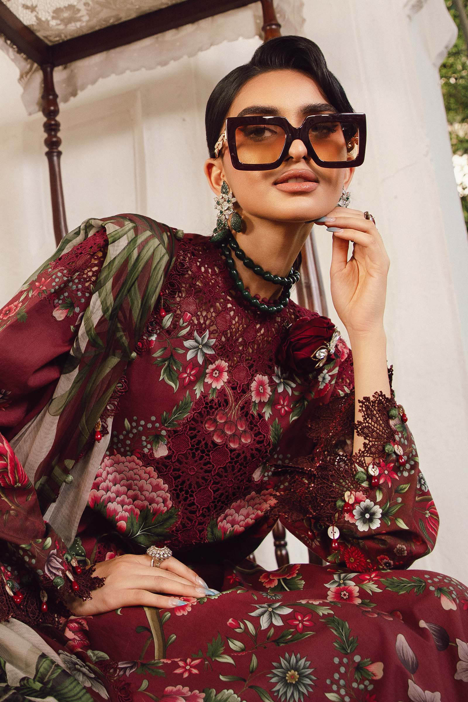 1. 	Maria B MPrint Fall/Winter khaddar suit with floral print and embroidered neckline