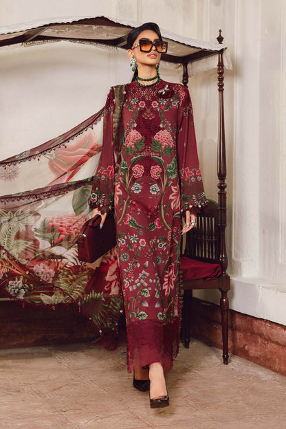 1. 	Maria B MPrint Fall/Winter khaddar suit with floral print and embroidered neckline