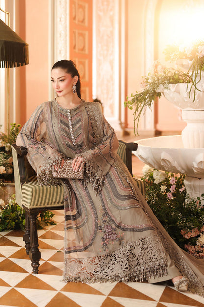 Maria.B 3 Piece Embroidered Chiffon Suit in Mouse Grey - embroidery detail